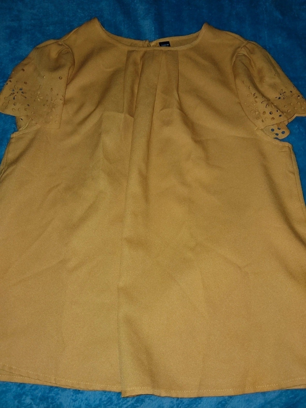 Women's Short Sleeve Mustard Coat with Eyelet Detail